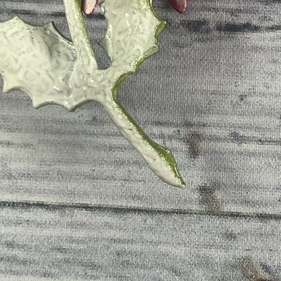 Vintage 60's Enamel Flower Poinsettia Brooch Pin Red Green Jewelry MCM Mod 5" - Picture 14 of 16